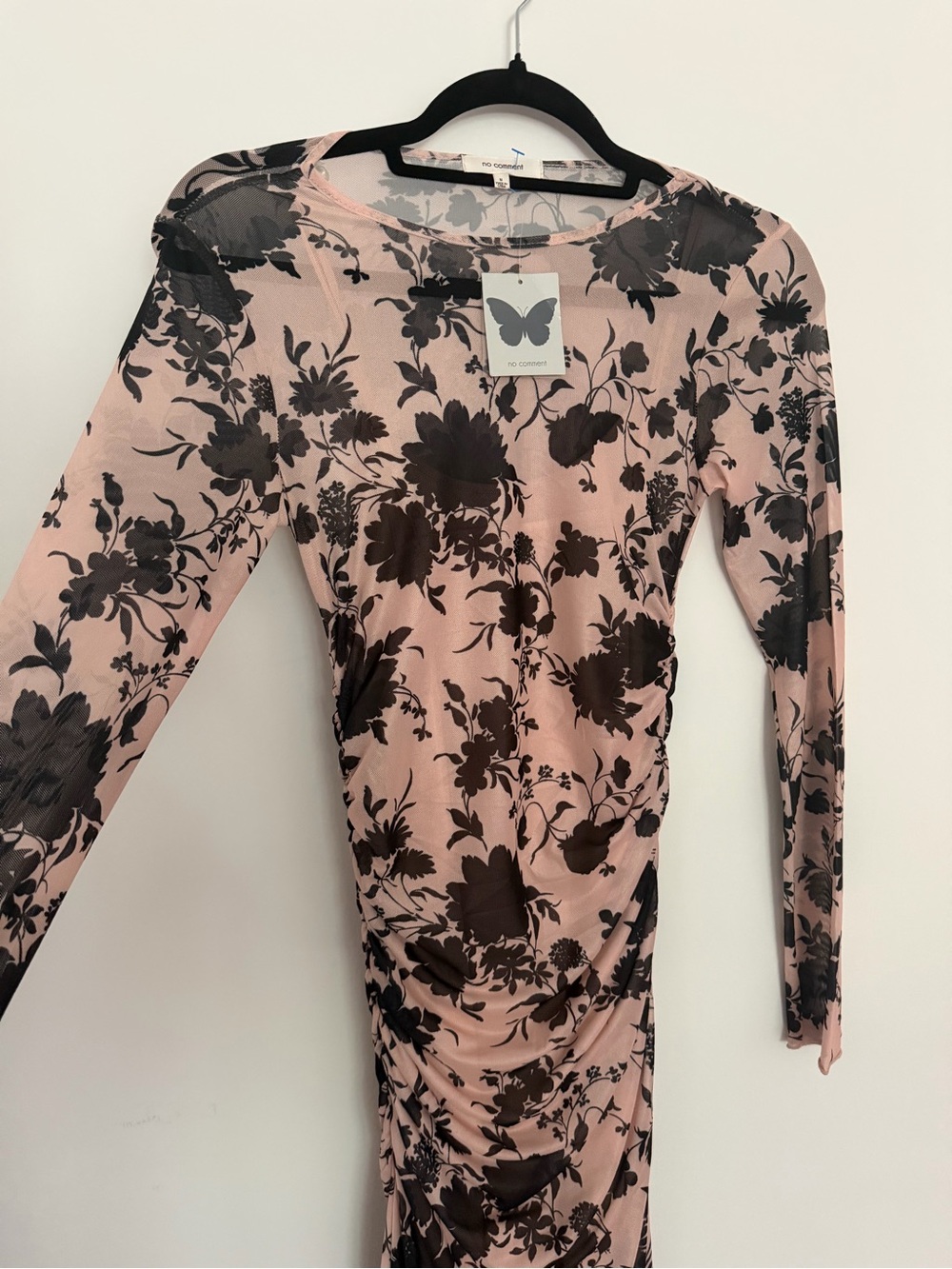Pink Floral Long-Sleeve Maxi Dress with Black Print - Picture 5 of 5